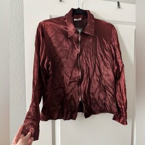 Xhilaration Satin Zip Up Long Sleeve Shirt